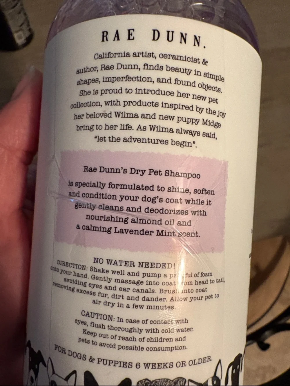 Rae Dunn CALM Lavender Mint Dry Pet Shampoo - Lavender and White